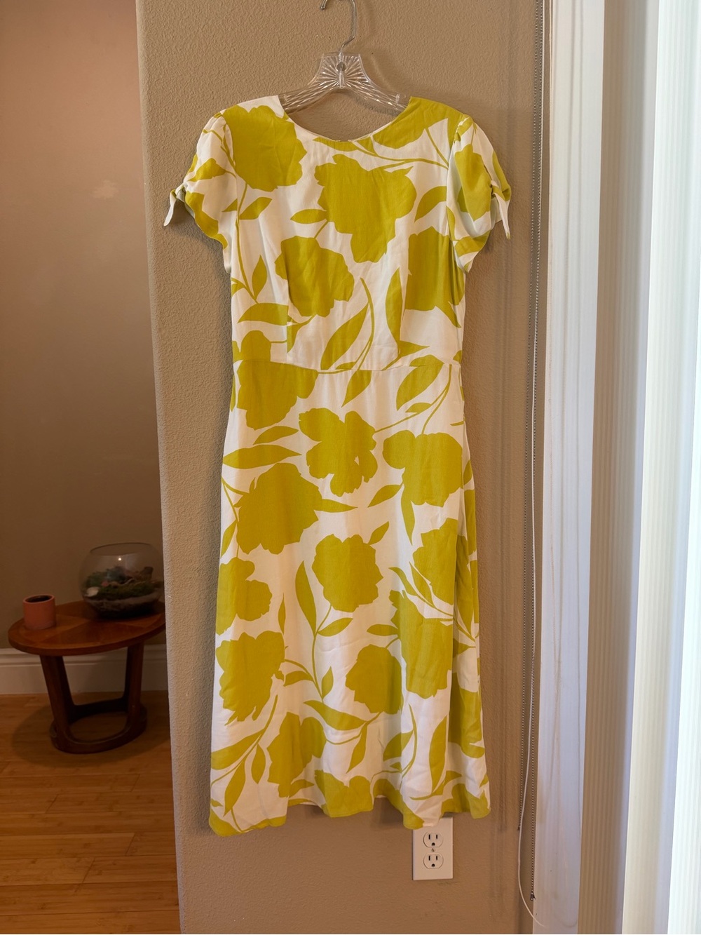 Ann Taylor White Midi Dress with Bright Yellow Floral Print